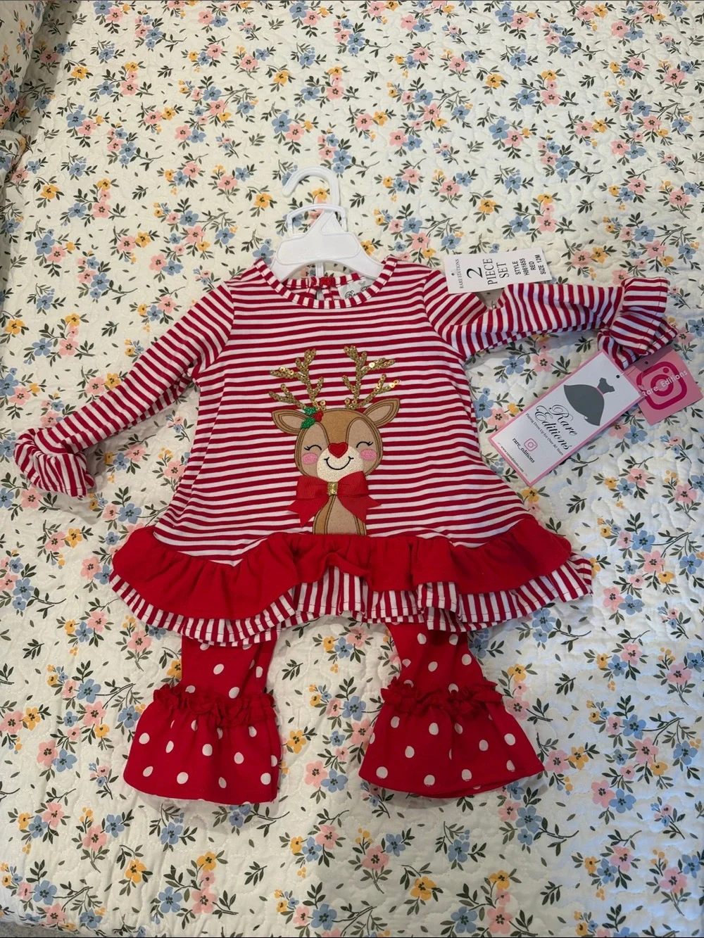 Rare Editions Red and White Striped Reindeer Matching Set